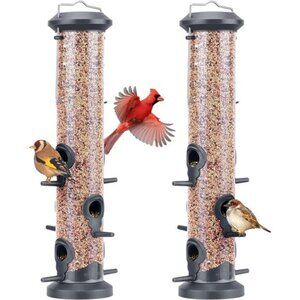 New 2 Pack Tube Feeders with 6 Feeding Ports for Outdoors Hanging,